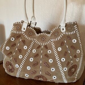 Rafe New York Hobo Bag - Suede with White Design